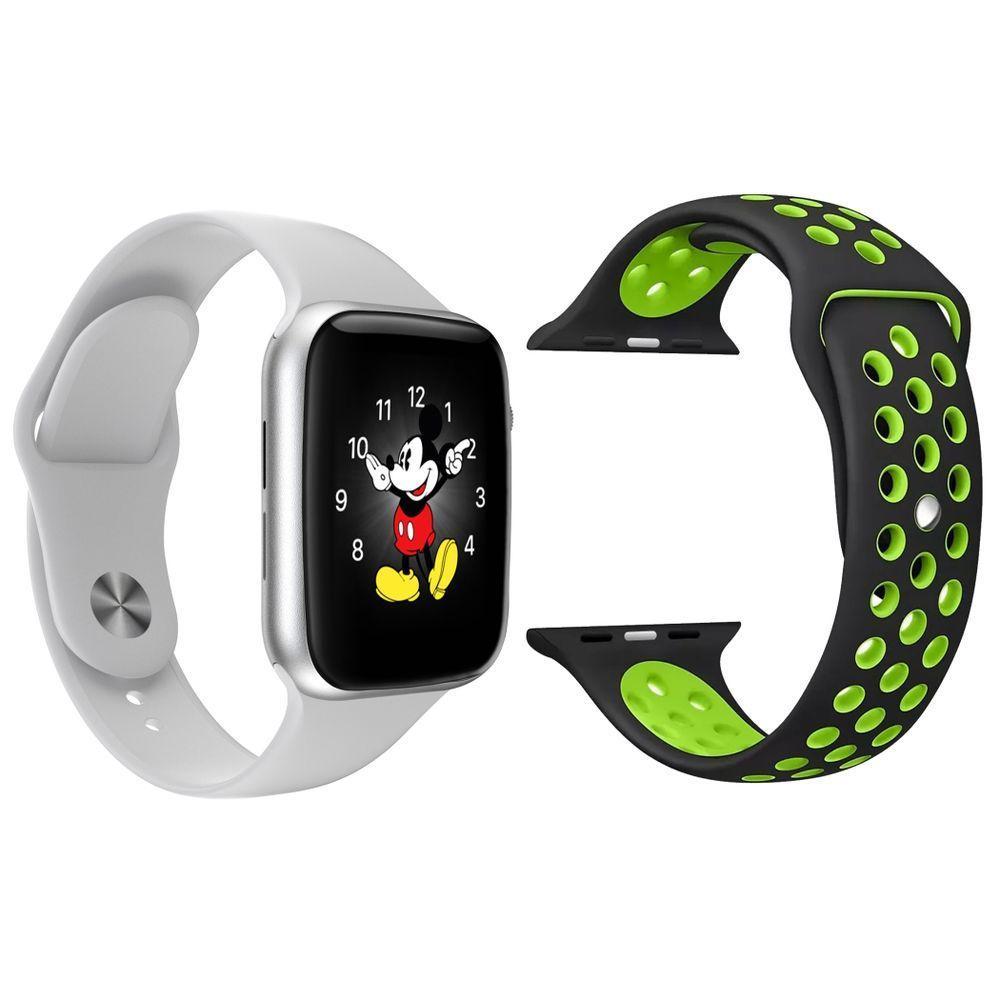Kit 1 Smartwatch Branco + 1 Pulseira Extra Preto E Verde - 1