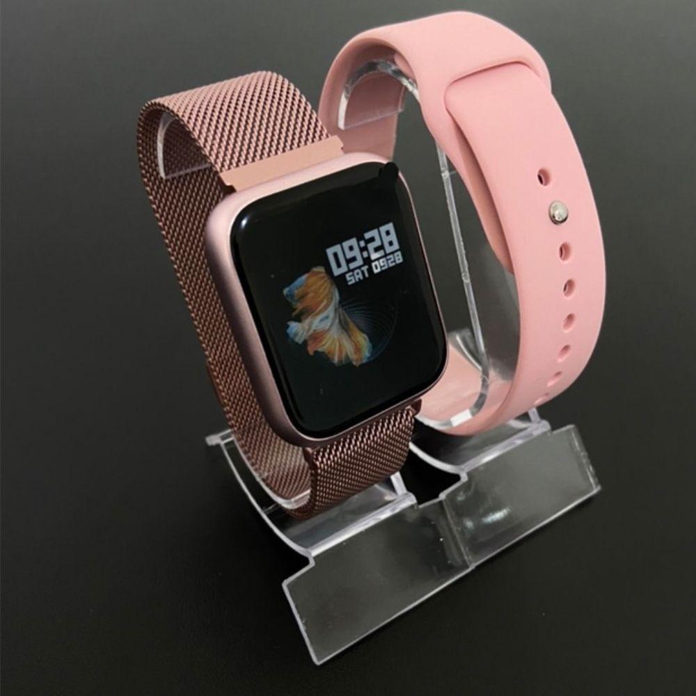 Kit Relógio Smartwatch Rose + 2 Pulseiras + Fone Bluetooth - 1