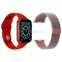 Kit 1 Smartwatch W46 S Vermelho + 1 Pulseira Extra Rosa - 1