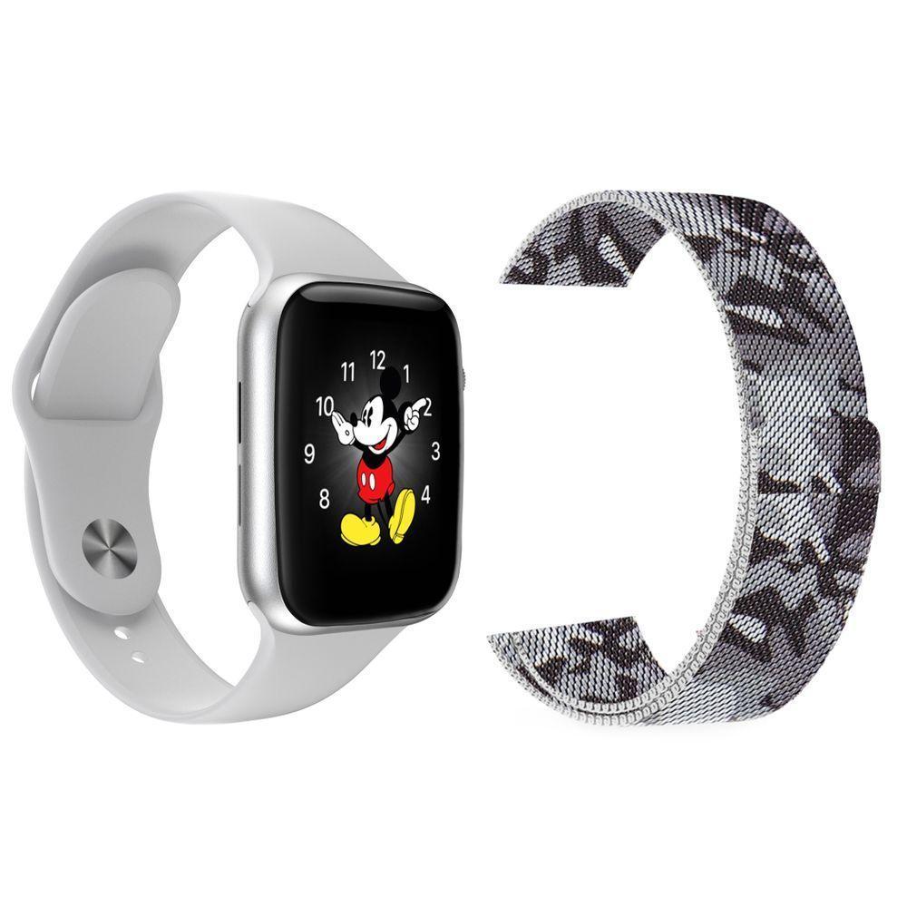 Kit 1 Smartwatch Branco + 1 Pulseira Extra Camuflada - 1