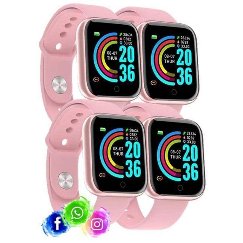 Kit 4 Relógio Inteligente Smartwatch D20 Rosa - 3