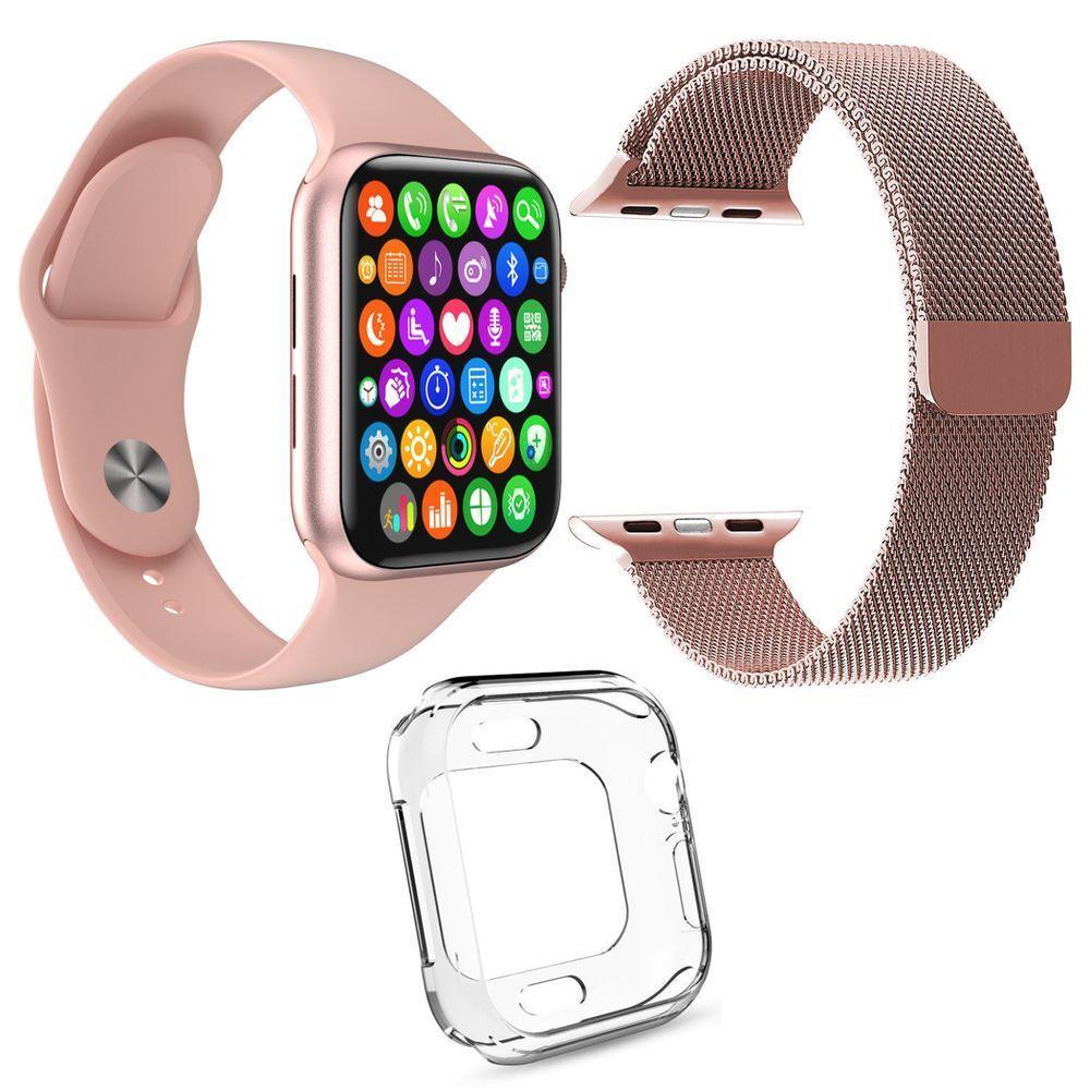 Kit 1 Smartwatch Iwo9 Lite Rosa + 1 Pulseira Rosa + 1 Case - 1