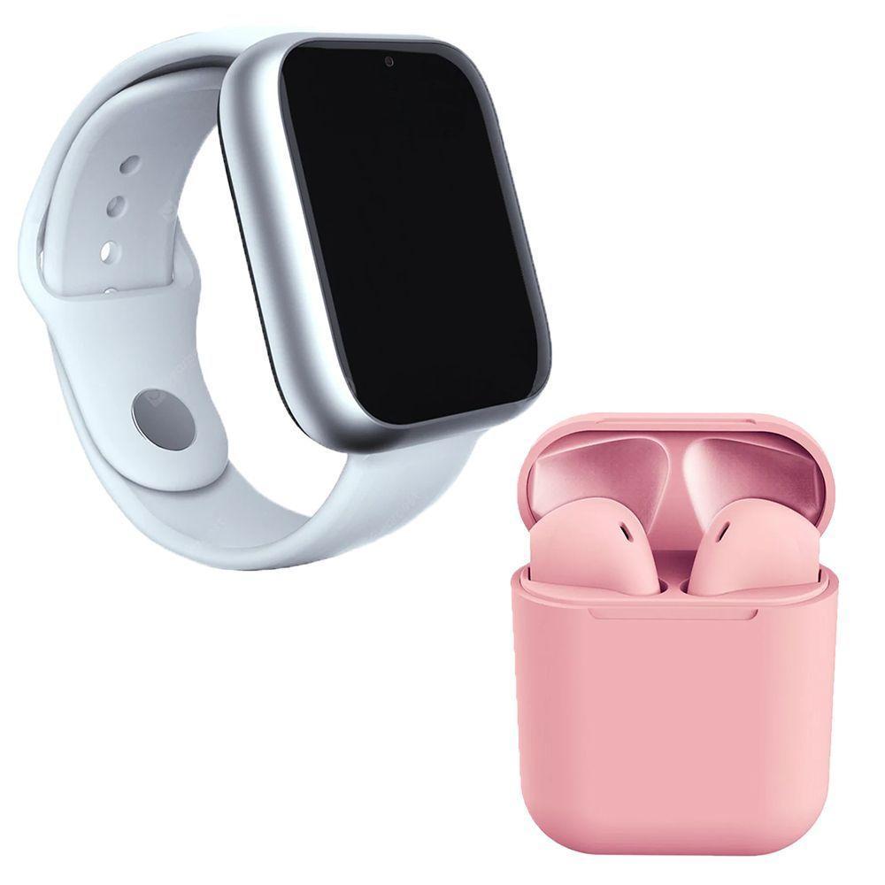 Kit 1 Smartwatch Z6 Branco + 1 Fone Bluetooth Inpods 12 Rosa - 1