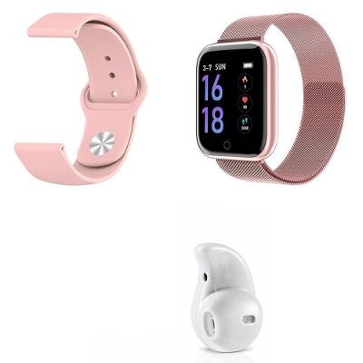 Kit 1 Smartwatch Rosa + 1 Pulseira Extra + Mini Fone Branco