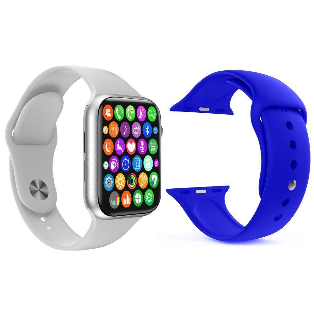 Kit 1 Smartwatch W34 S Branco + Pulseira Extra Azul Escuro - 1