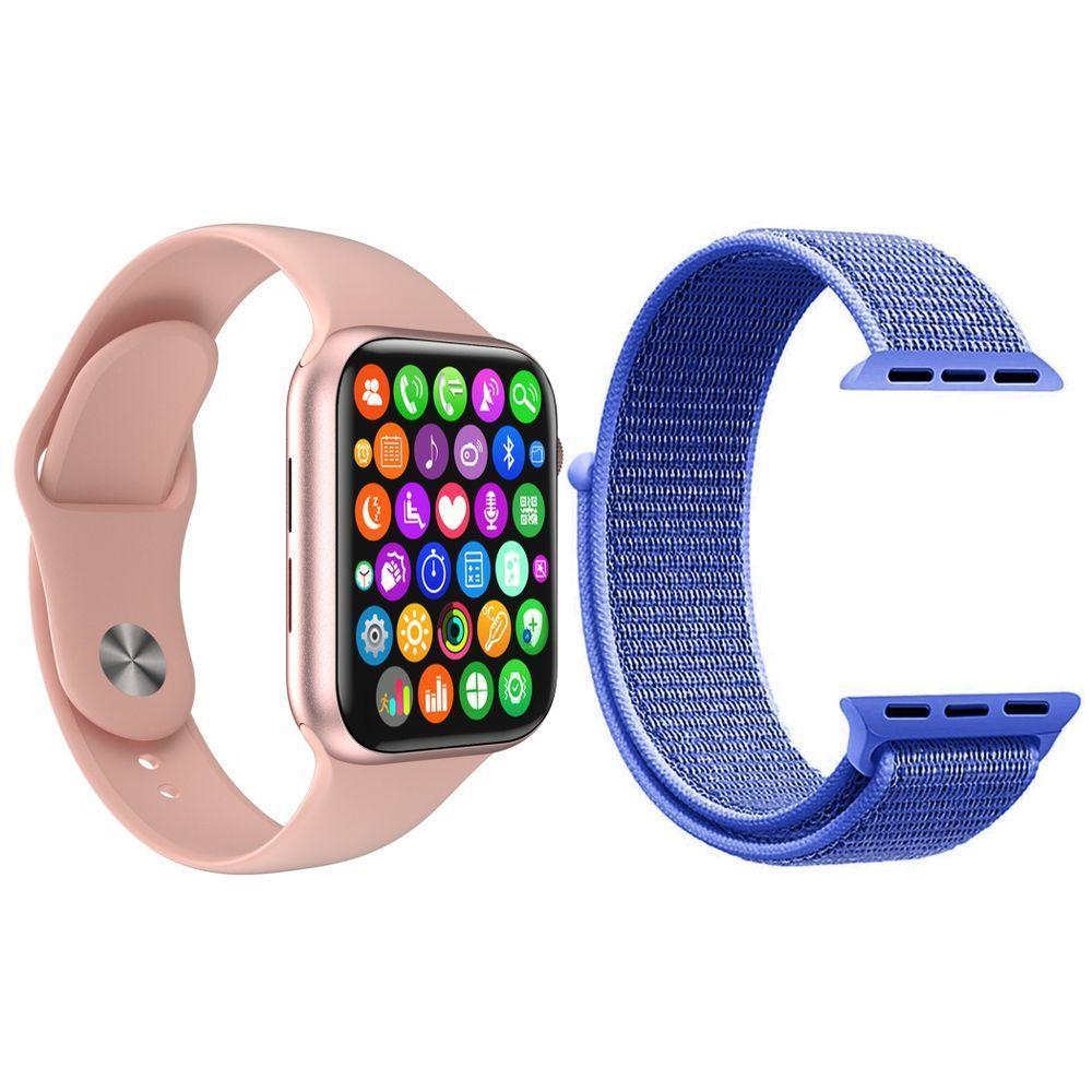Kit 1 Smartwatch Iwo8 Lite Plus Rosa + 1 Pulseira Extra Azul - 1