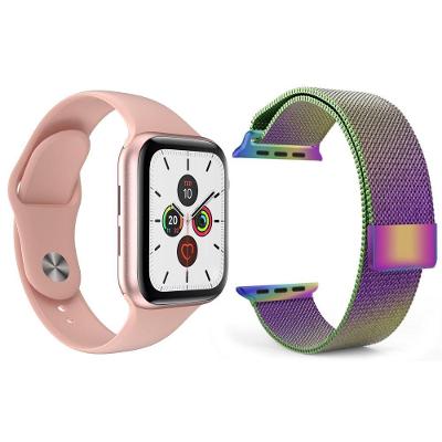 Kit 1 Smartwatch T500 Iwo Max Rosa + 1 Pulseira Arco Íris