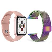 Kit 1 Smartwatch T500 Iwo Max Rosa + 1 Pulseira Arco Íris - 1