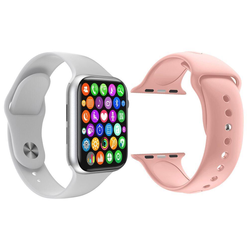 Kit 1 Smartwatch Branco + 1 Pulseira Extra Silicone Rosa - 1