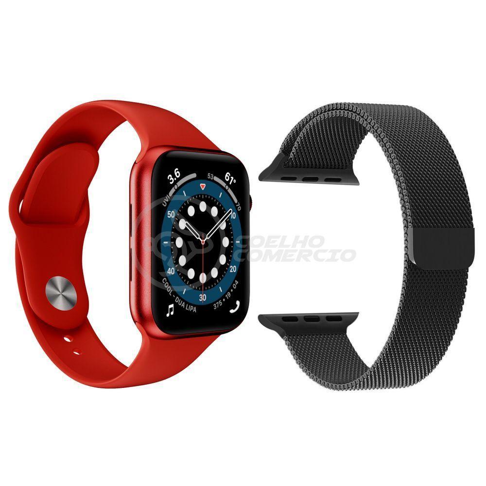 Kit 1 Smartwatch W46 S Vermelho + 1 Pulseira Extra Preto - 1