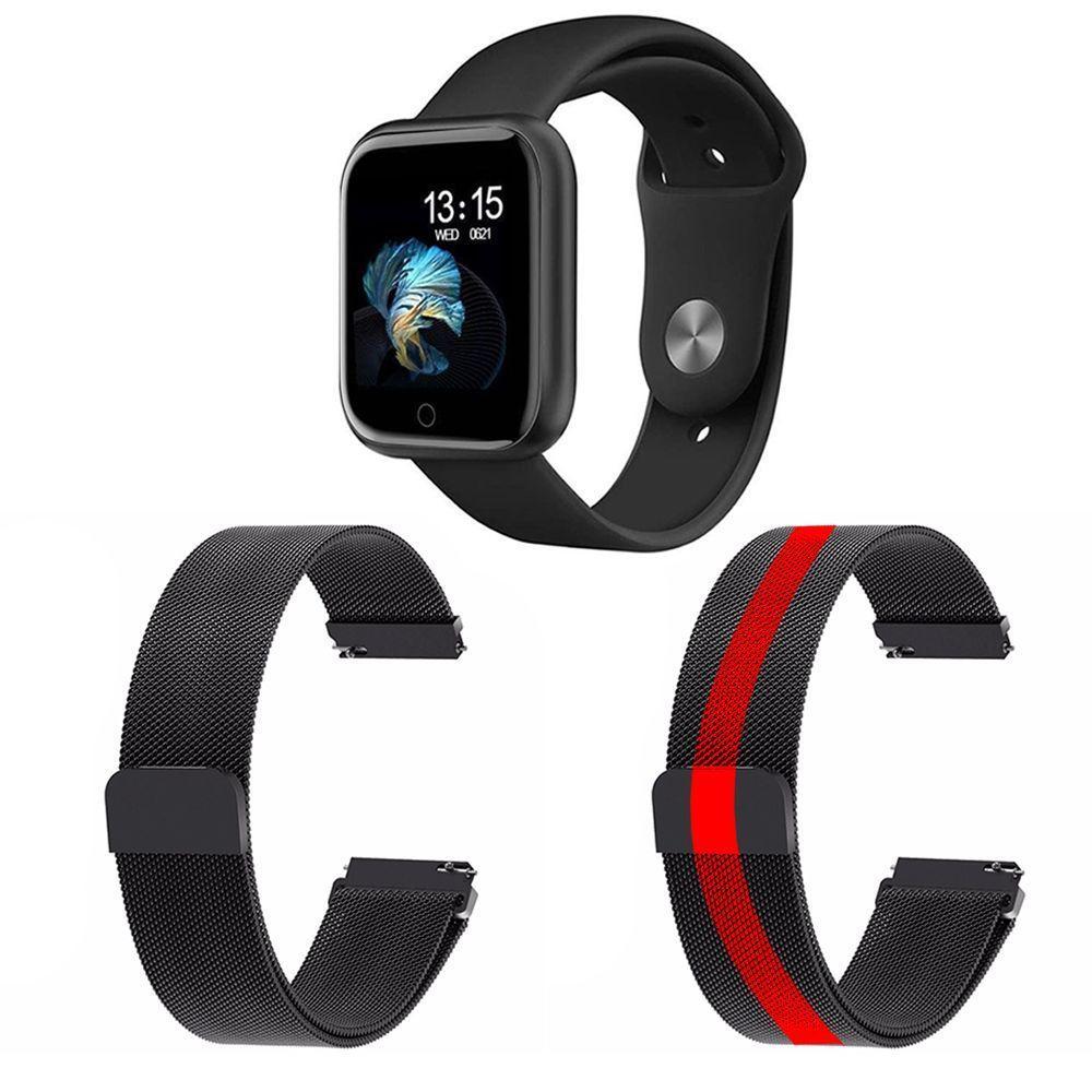 Kit 1 Smartwatch P70 Preto + 2 Pulseiras Preto E Listrado - 1