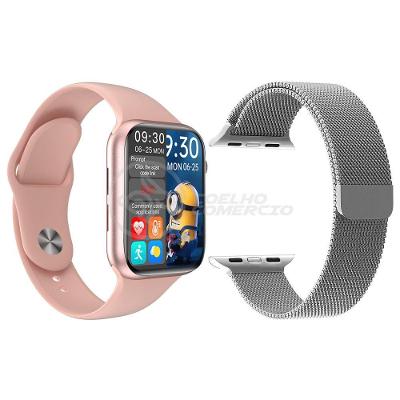 Kit 1 Smartwatch Iwo Hw16 Rosa + 1 Pulseira Extra Prata