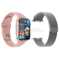 Kit 1 Smartwatch Iwo Hw16 Rosa + 1 Pulseira Extra Prata - 1