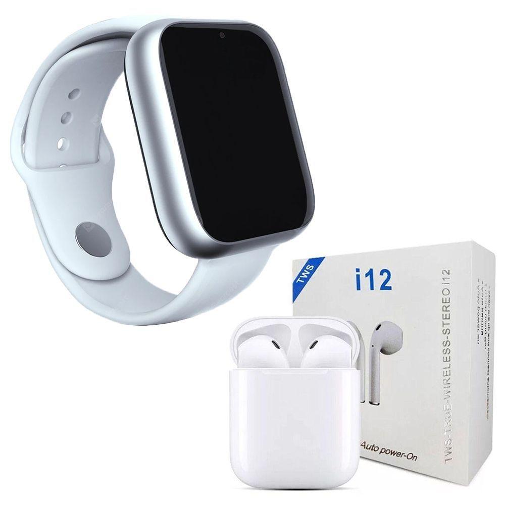 Kit 1 Smartwatch Z6 Branco + 1 Fone Bluetooth I12 Tws - 1