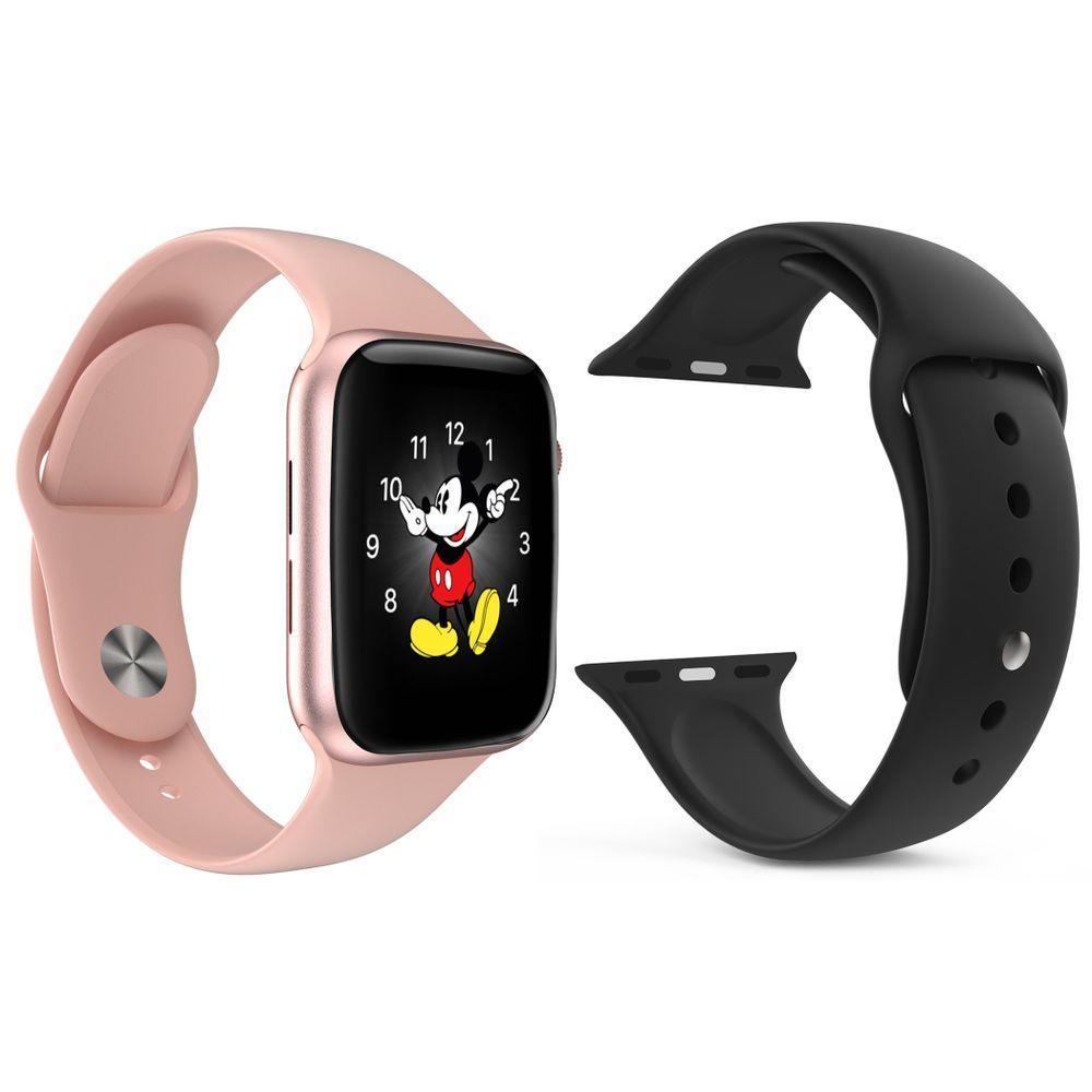 Kit 1 Smartwatch Ld5 Rosa + 1 Pulseira Extra Silicone Preto - 1