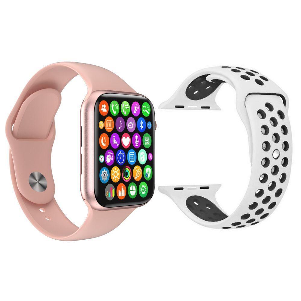 Kit 1 Smartwatch Rosa + 1 Pulseira Extra Branco E Preto - 1