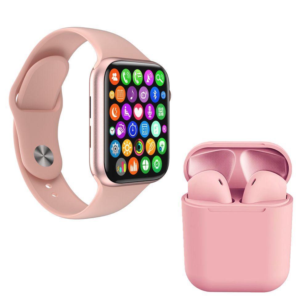 Kit 1 Smartwatch Iwo 8 Rosa + 1 Fone Bt I12 Rosa - 1