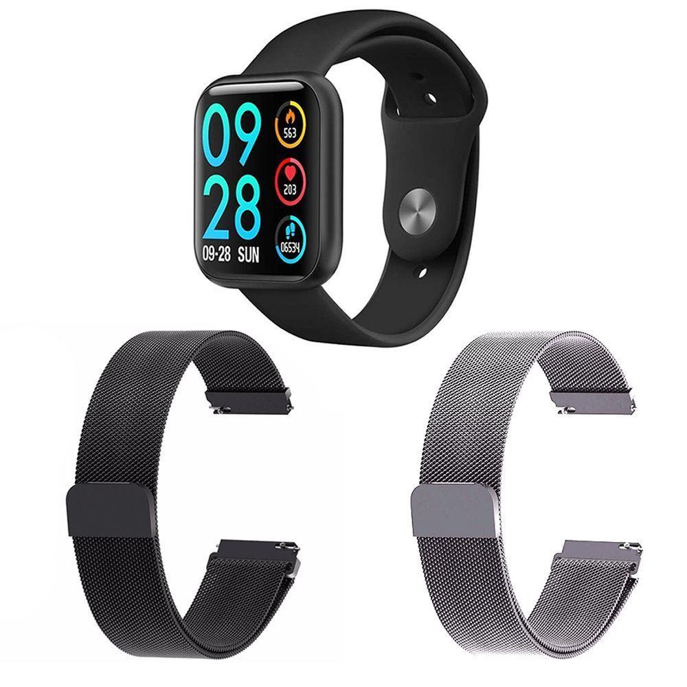 Kit 1 Relógio Smartwatch Preto + 2 Pulseiras Preto E Prata - 1