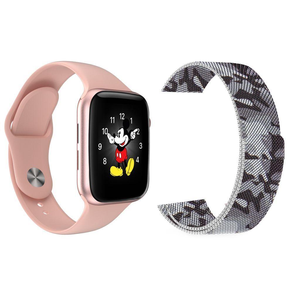 Kit 1 Smartwatch Rosa + 1 Pulseira Extra Camuflada - 1