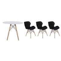 Kit Mesa Jantar Eiffel 120cm Branca 03 Cadeiras Slim Preta - 1