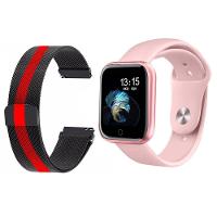 Kit 1 Smartwatch P70 Rosa + 1 Pulseira Preto Listrada - 1