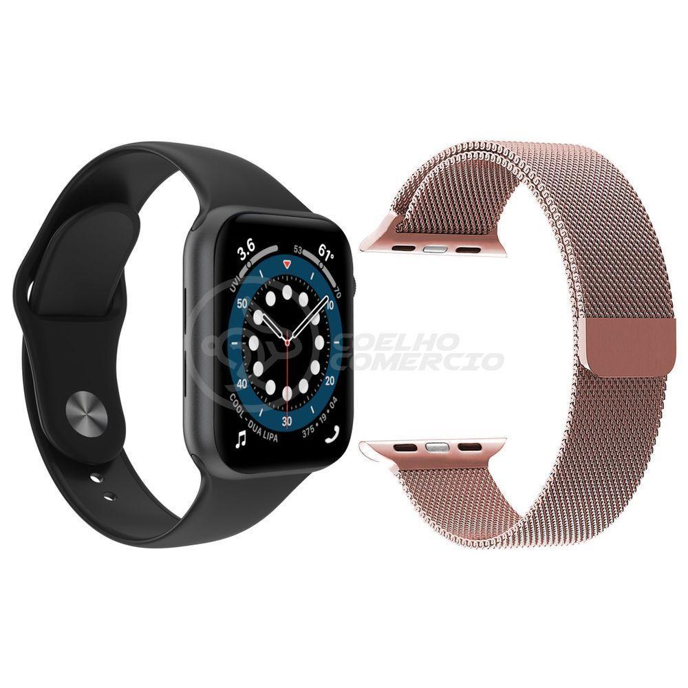 Kit 1 Smartwatch W46 S Preto + 1 Pulseira Extra Rosa - 1