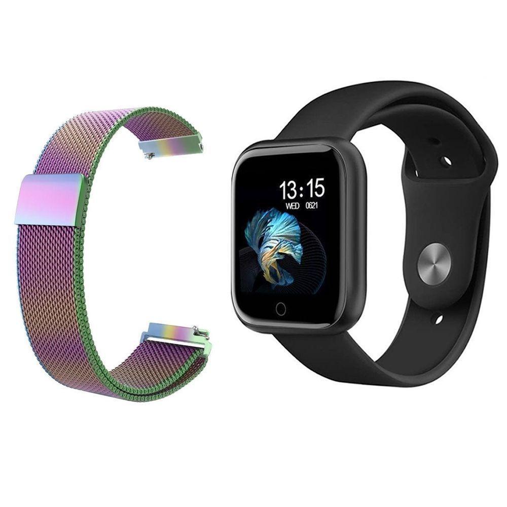 Kit 1 Relógio Smartwatch Preto + 1 Pulseira Arco íris - 1