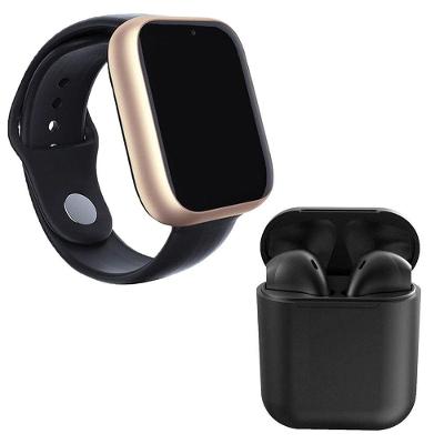 Kit 1 Relógio Smartwatch Z6 Dourado + 1 Fone Inpods 12 Preto