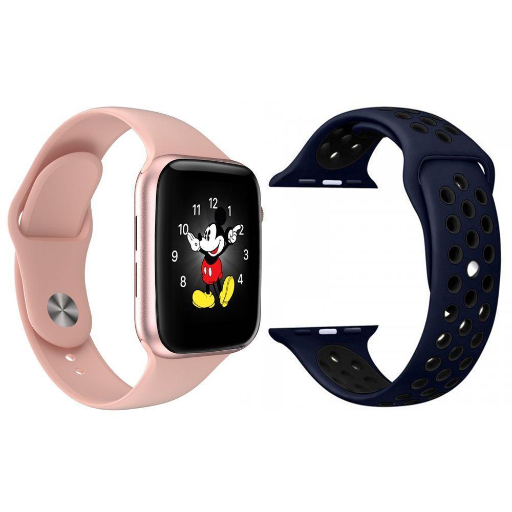 Kit 1 Smartwatch Rosa + 1 Extra Pulseira Azul E Preto - 1
