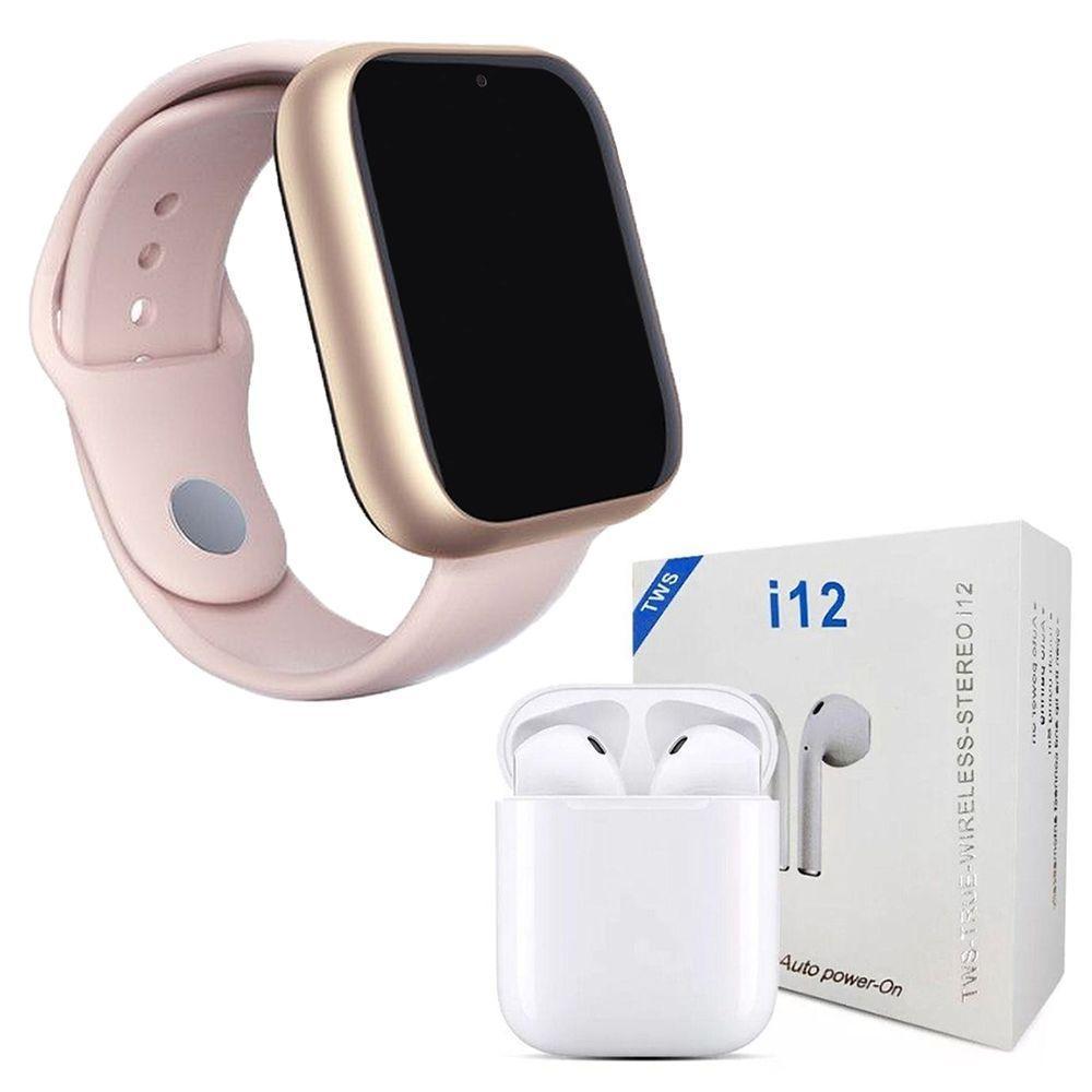 Kit 1 Smartwatch A1 Pro Plus Rosa + 1 Fone I12 Tws 42Mm - 1
