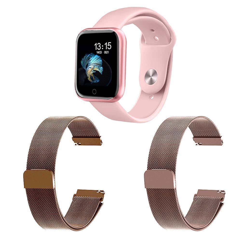 Kit 1 Smartwatch P70 Rosa + 2 Pulseiras Rosê E Rosa - 1