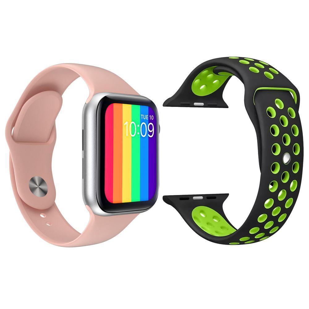 Kit 1 Smartwatch Rosa + 1 Pulseira Extra Preto Com Verde - 1
