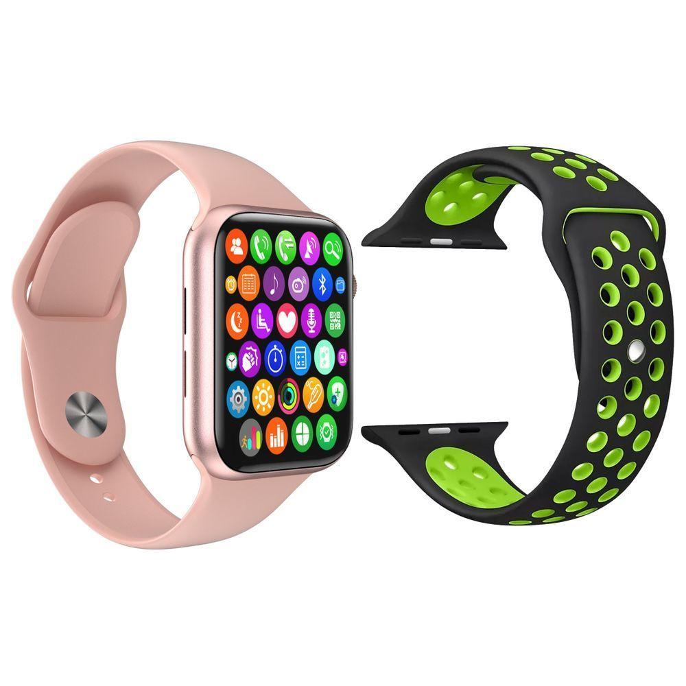 Kit 1 Smartwatch9 Lite Rosa + 1 Pulseira Extra Preto E Verde - 1