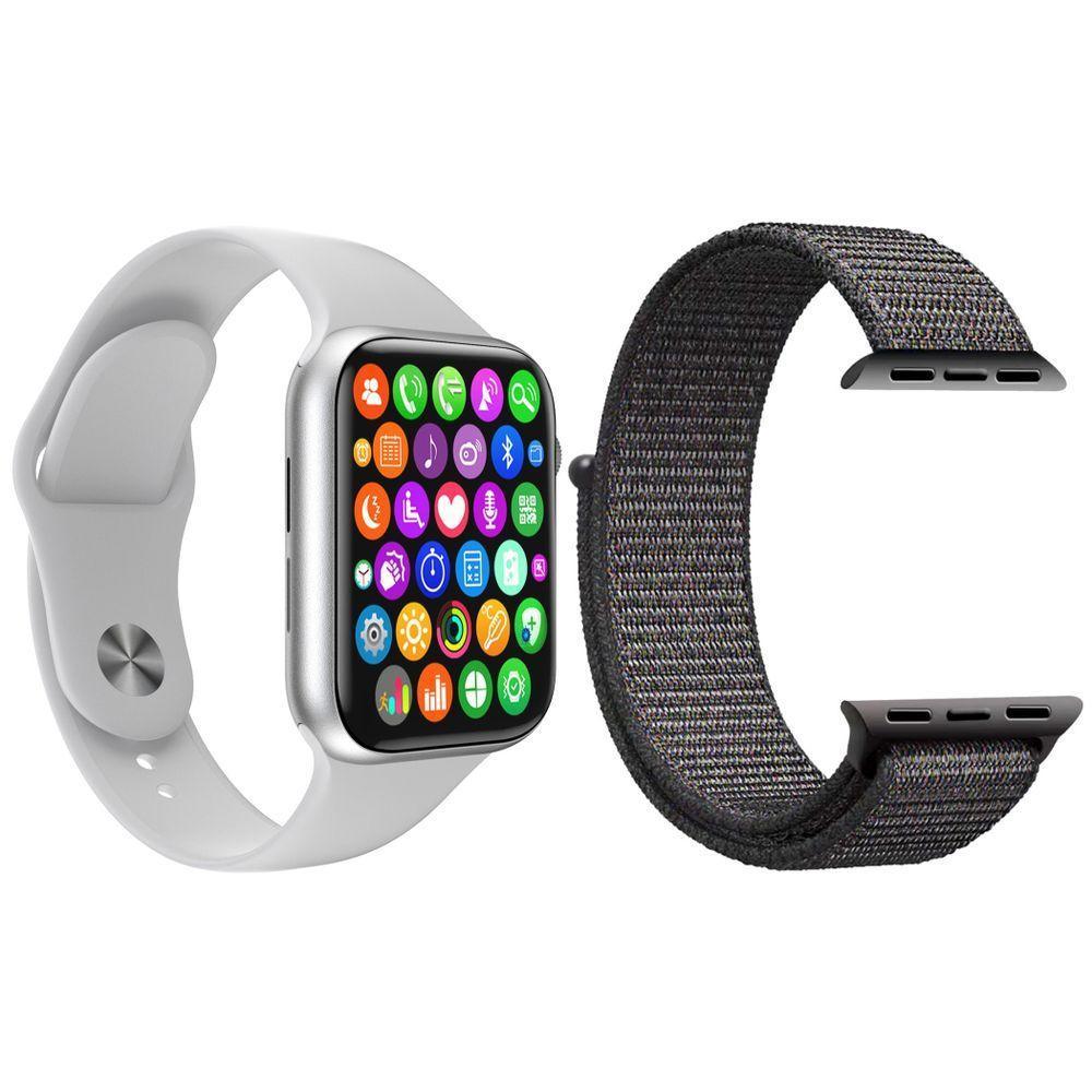 Kit 1 Smartwatch9 Lite Branco + 1 Pulseira Extra Nylon Cinza - 1