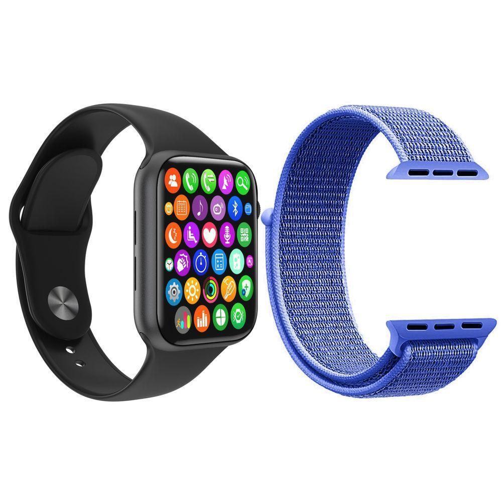 Kit 1 Relógio Smartwatch S Preto + 1 Pulseira Nylon Azul - 1