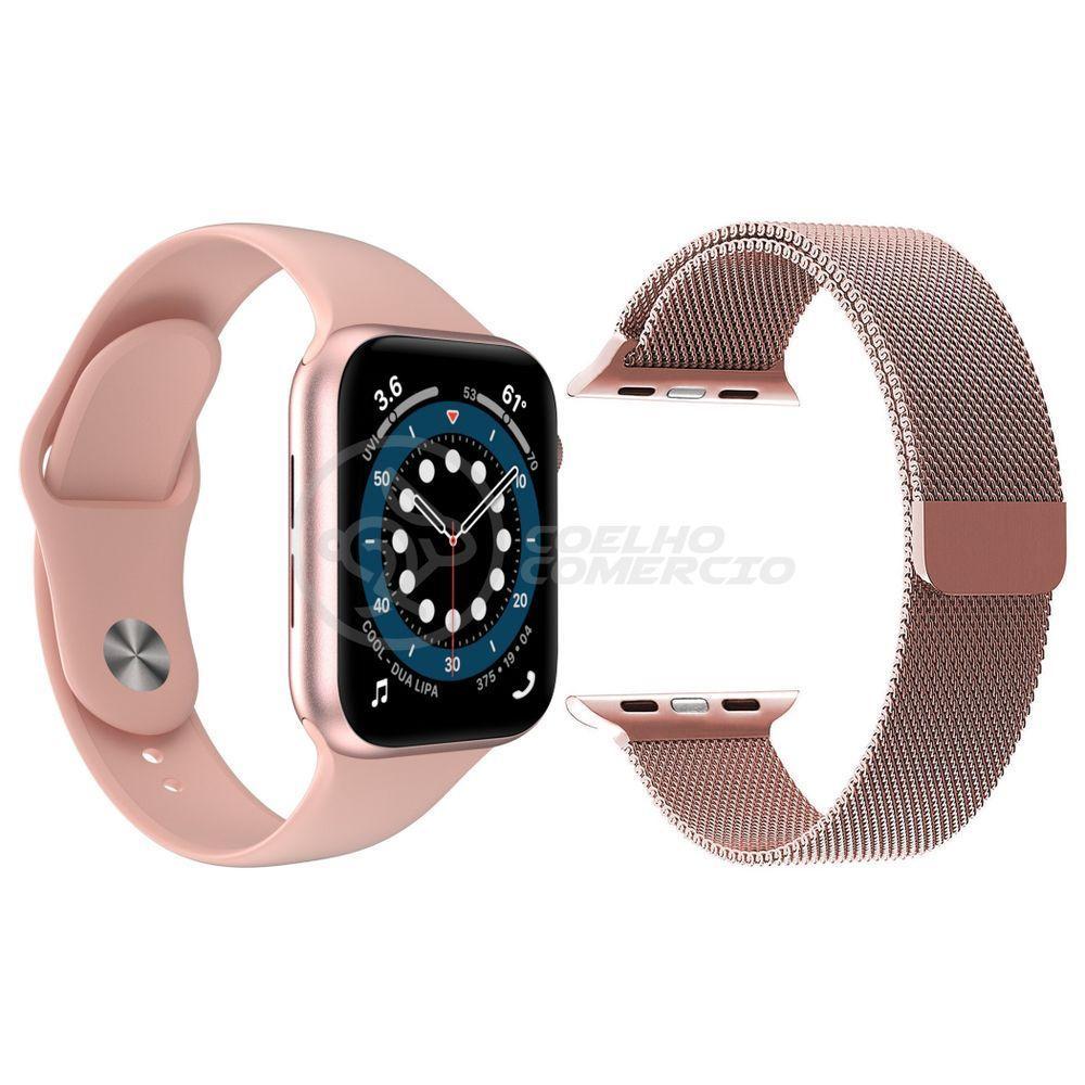 Kit 1 Smartwatch W46 S Rosa + 1 Pulseira Extra Rosa - 1