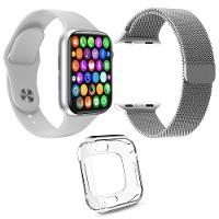 Kit 1 Relógio Smartwatch Branco + 1 Pulseira Aço + 1 Case - 1
