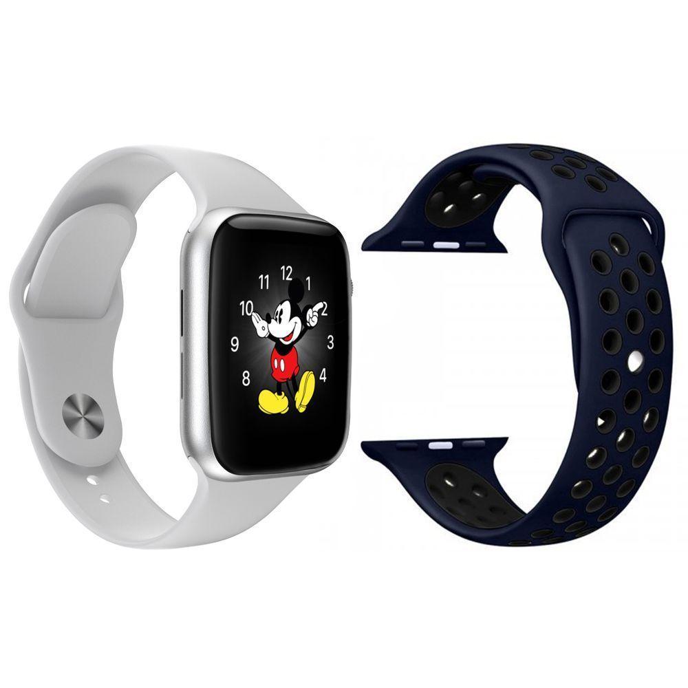 Kit 1 Smartwatch Branco + 1 Extra Pulseira Azul E Preto - 1