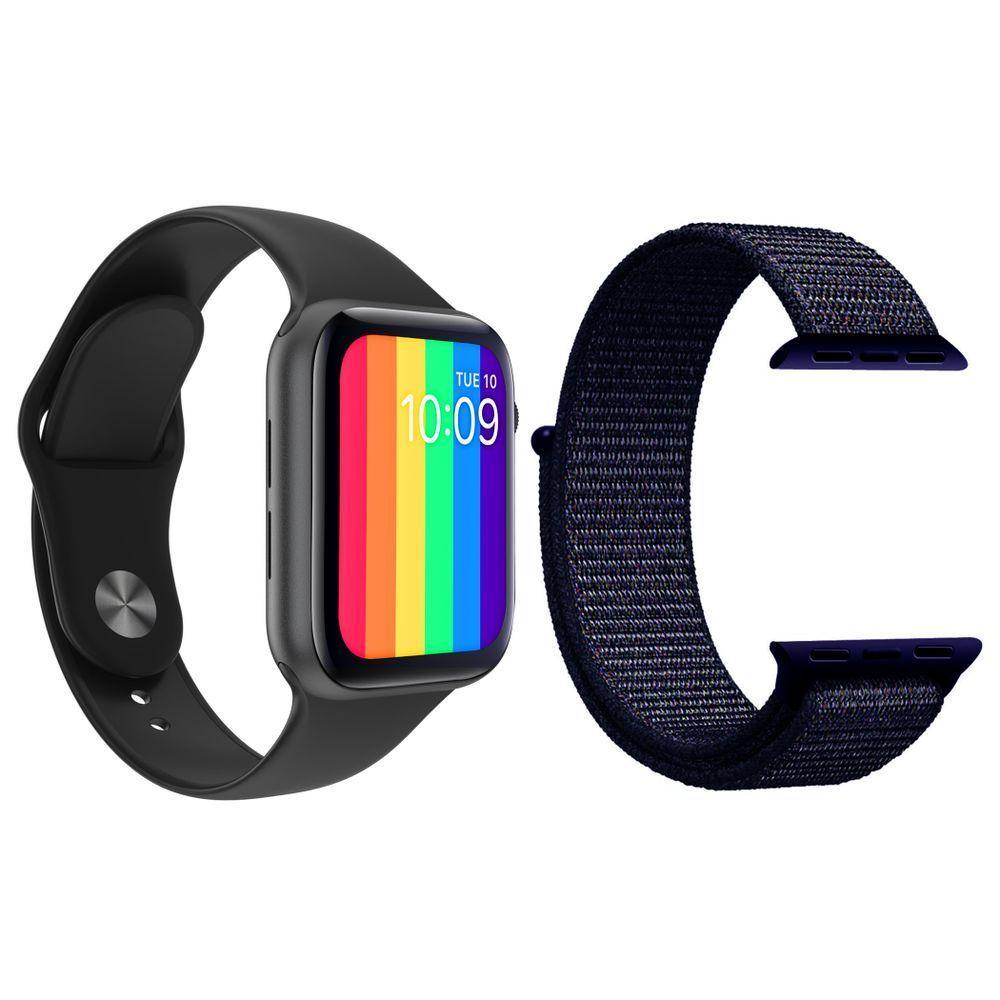 Kit 1 Smartwatch Iwo12 Preto + 1 Pulseira Azul Meia Noite - 1