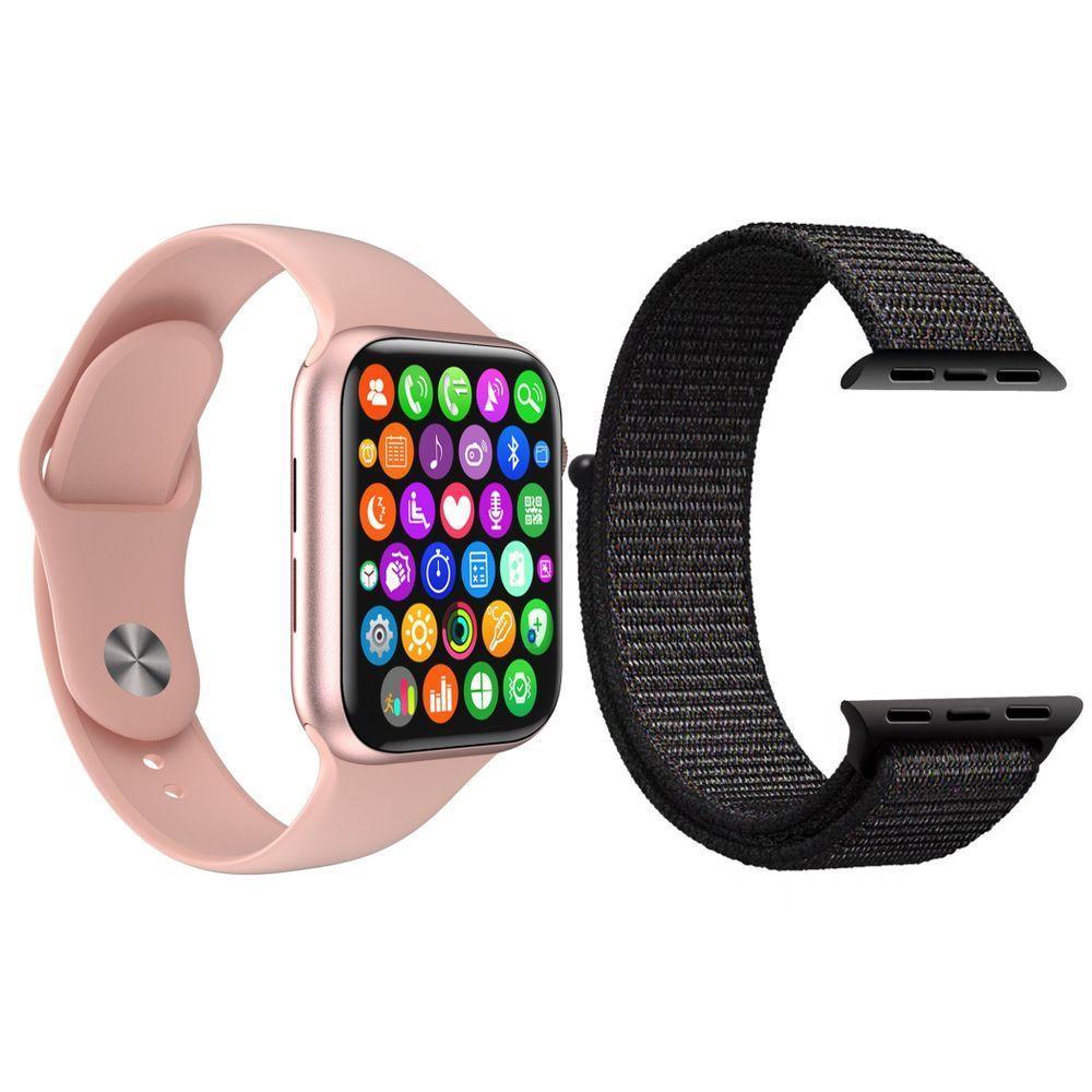 Kit 1 Relógio Smartwatch S Rosa + 1 Pulseira Nylon Preto - 1