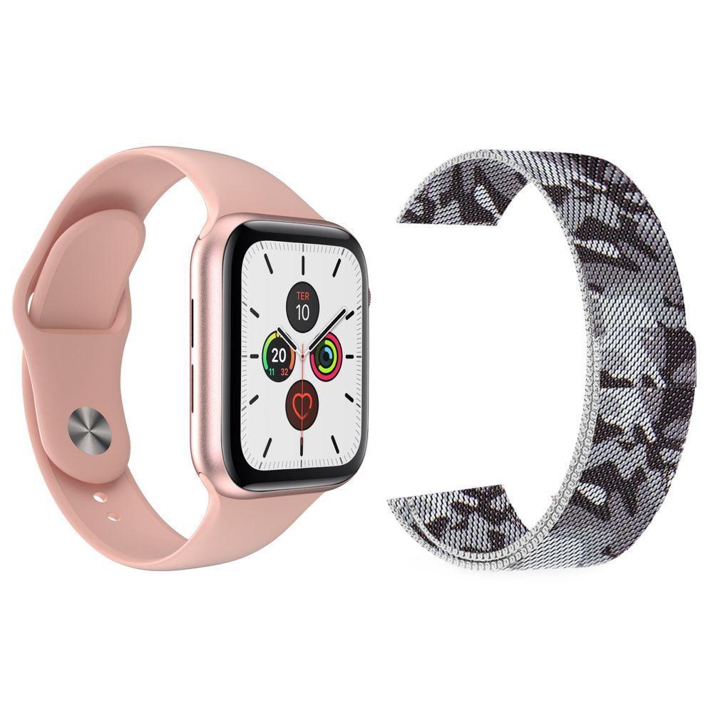 Kit 1 Smartwatch Rosa + 1 Pulseira Camuflada - 1