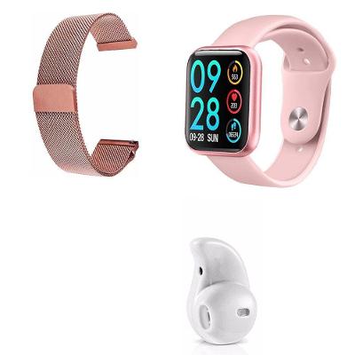 Kit 1 Smartwatch Rosa + 1 Pulseira Extra + Mini Fone Branco