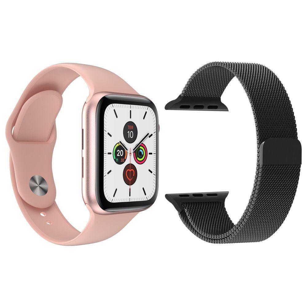 Kit 1 Smartwatch T500 Iwo Max Rosa + 1 Pulseira Extra Preto - 1