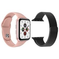 Kit 1 Smartwatch T500 Iwo Max Rosa + 1 Pulseira Extra Preto - 1