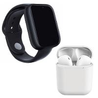 Kit 1 Smartwatch Preto + 1 Fone Bluetooth Inpods 12 Branco - 1