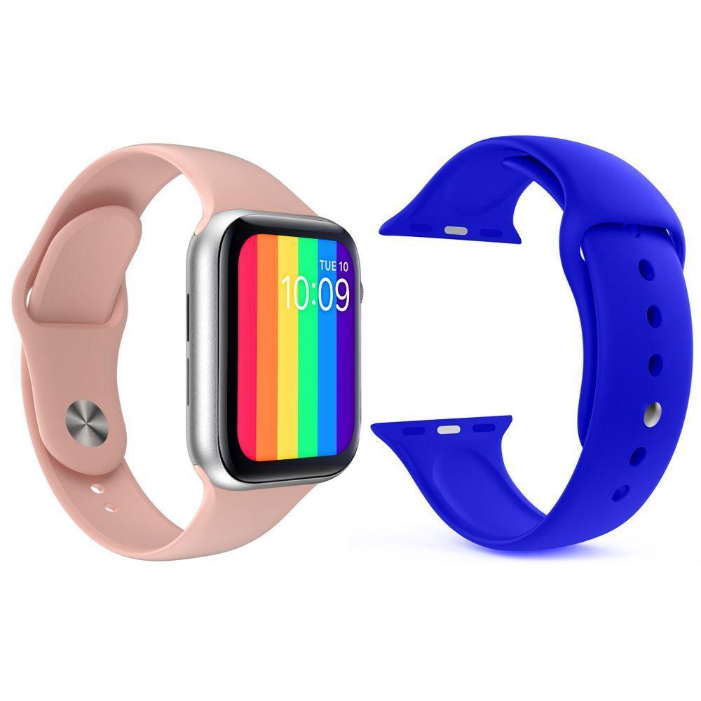 Kit 1 Smartwatch Rosa + 1 Pulseira Silicone Azul Escuro - 1