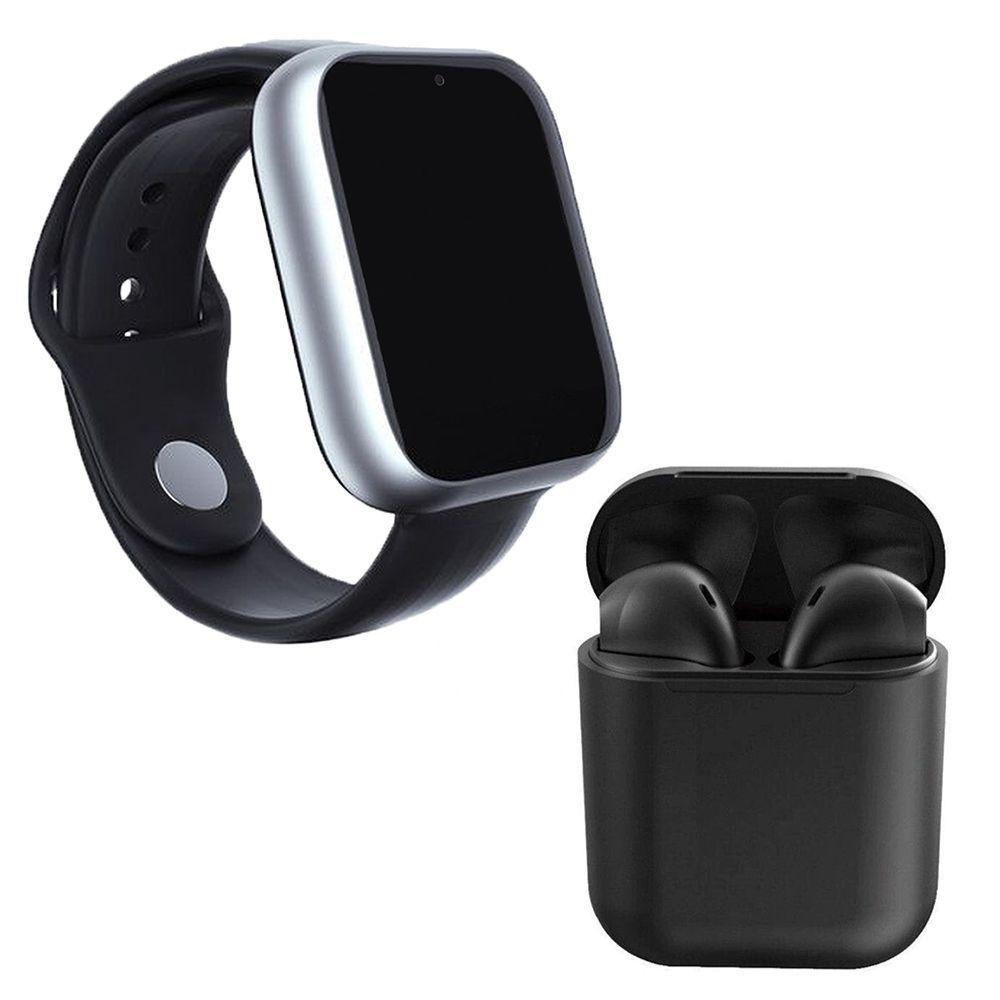 Kit 1 Relógio Smartwatch Z6 Prata + 1 Fone Inpods 12 Preto - 1