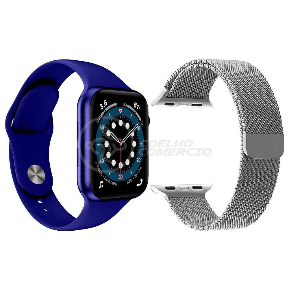 Kit 1 Smartwatch W46 S Azul + 1 Pulseira Extra Prata - 1