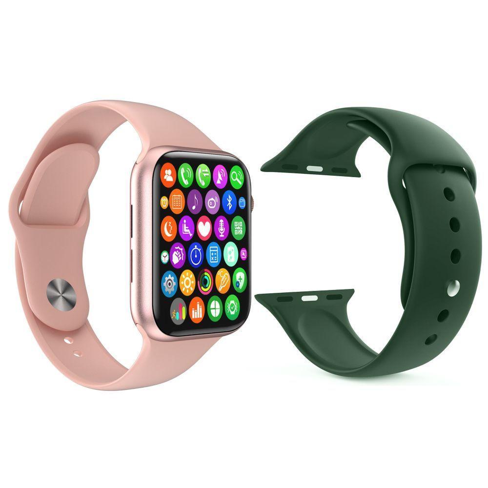Kit 1 Smartwatch W34 S Rosa + 1 Pulseira Verde Escuro - 1