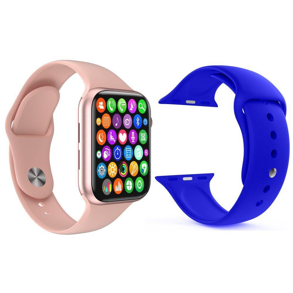 Kit 1 Smartwatch W34 S Rosa + 1 Pulseira Extra Azul Escuro - 1